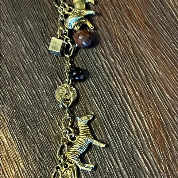 African Safari Charm Necklace with Genuine Stones Elephant Zebra Tiger - Picture 7 of 12